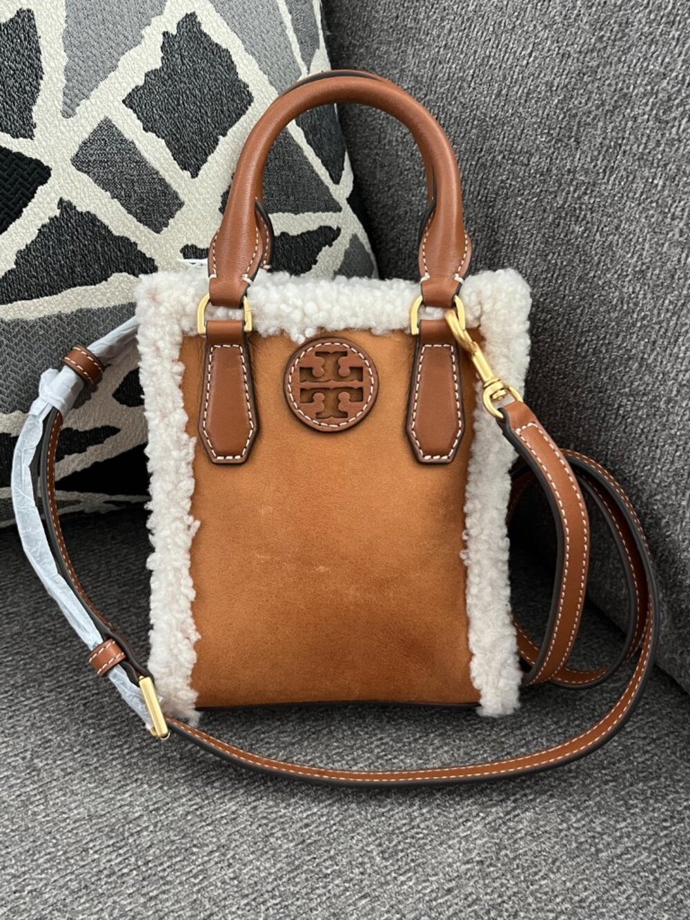 NWT TORY BURCH Shoulder Bag Brown Blake Shearling Mini Shopper 140971